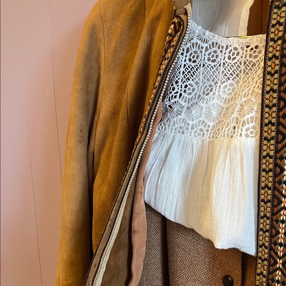 Talbots Tan Suede Embroidered Trim Long Coat - Picture 6 of 6